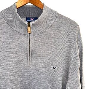 Vineyard Vines Sweater Mens Gray 1/4 Zip Pullover Shirt Whale Logo Sz L Stripe